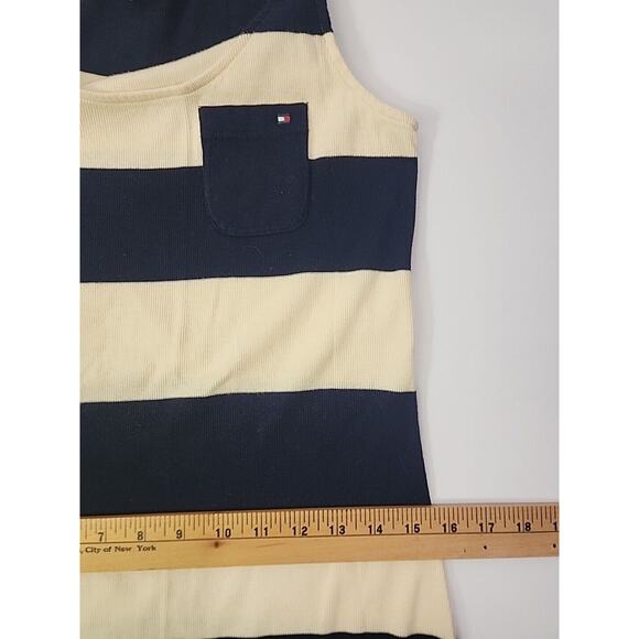 Tommy Hilfiger Tank Dress M Blue Cream Logo Stripe Nautical Maxi Stretch Knit - Picture 7 of 9